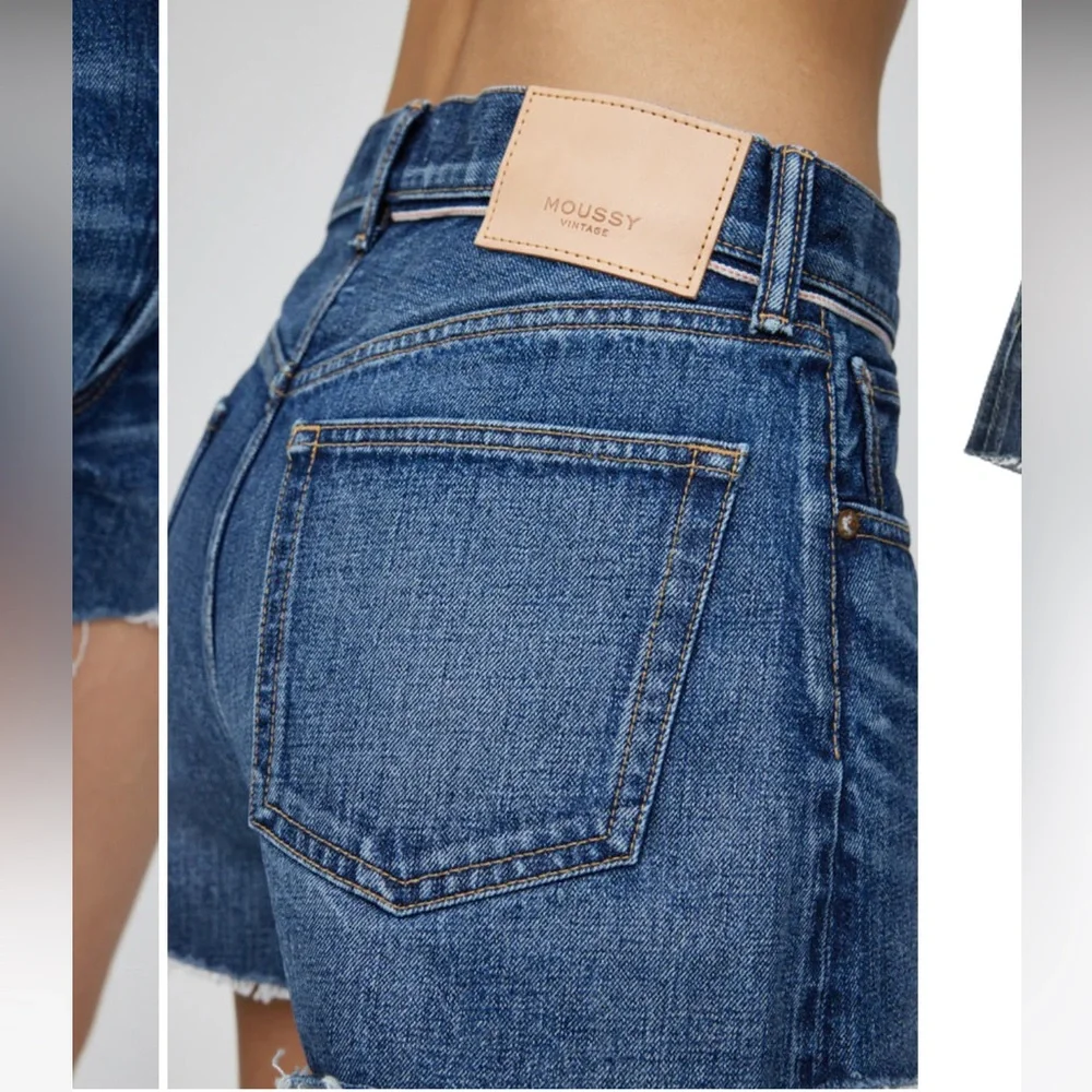 Moussy Vintage Dark Blue Wilson 100% Cotton Denim Frayed Hem Shorts NWT Size 30 - Picture 8 of 13